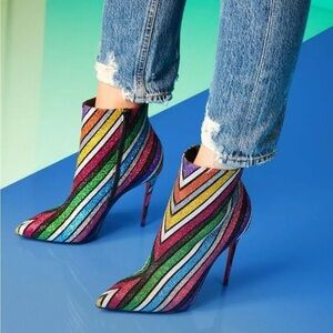 Christian Louboutin RARE So Kate Glitter Rainbow Striped Booty Booties 100mm 41